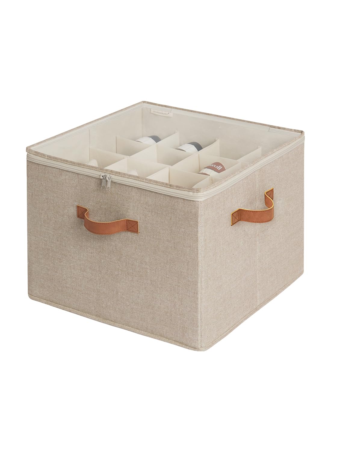 StorageWorks Shoe Storage Box, Fits up to 16 Pairs, Foldable Shoe Organiser with Clear Cover and Adjustable Dividers, Stackable Wardrobe Storage for Trainers, Boots & Seasonal Footwear, Brown & Beige
