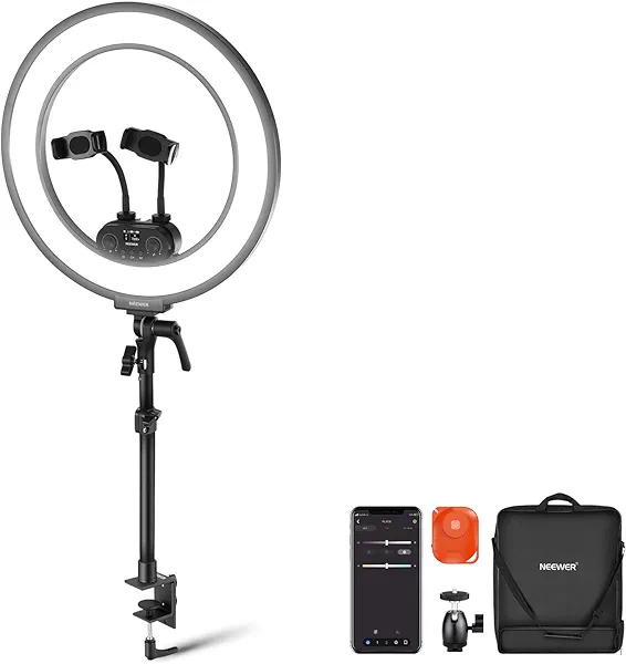 NEEWER RL45B 18" Edge Lit Desk Ring Light for Phone Camera Laptop LED Lighting Kit Phone Holder Desktop Stand Ball Head Mount Video Conference Webcam Recording Zoom Call Streaming Makeup Selfie