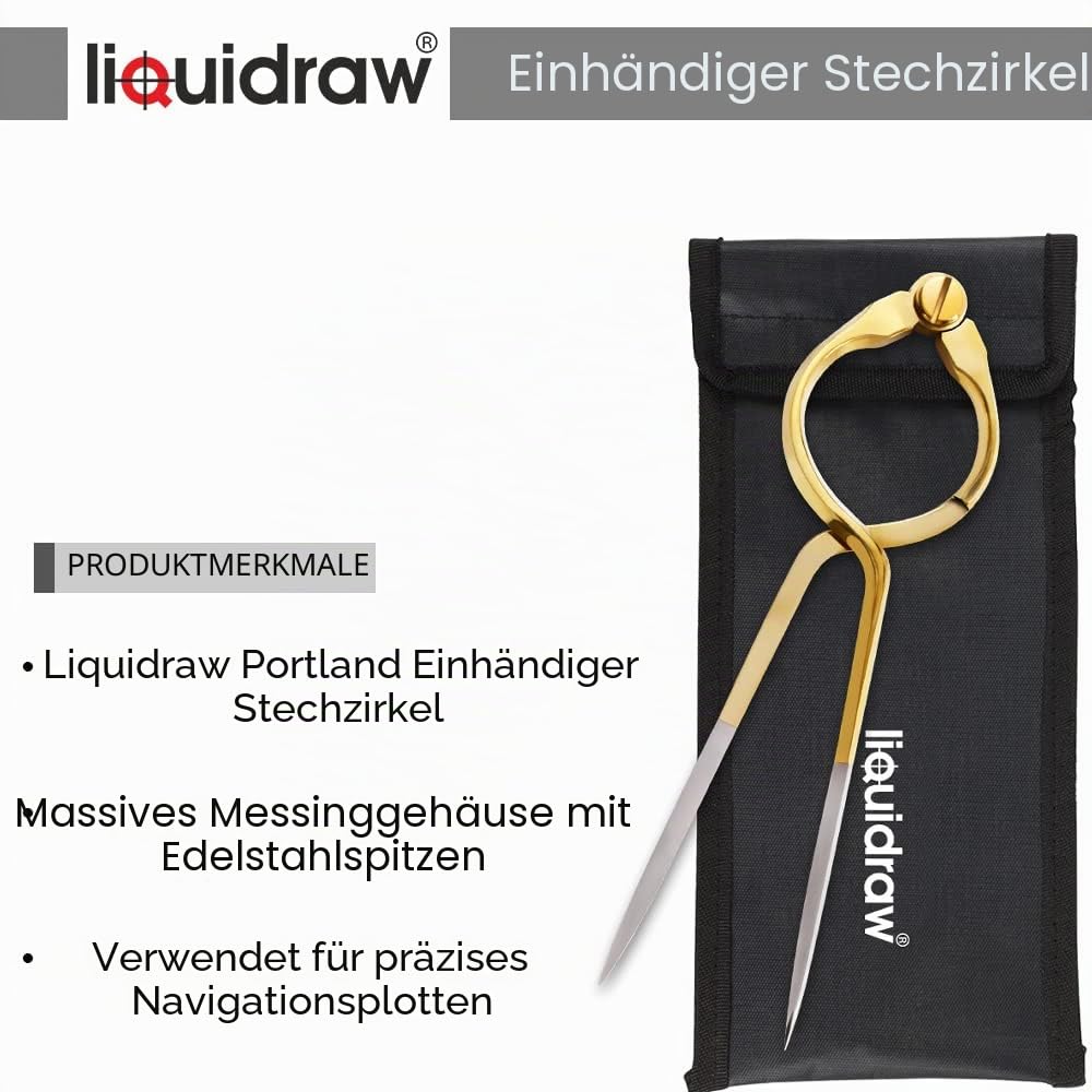 Liquidraw Portland Kursplotter, Navigationsteiler-Set, Marine, Segeln, nautisch, Winkelmesser, einhändig, gerade, Teiler, massives Messing, 20,3 cm