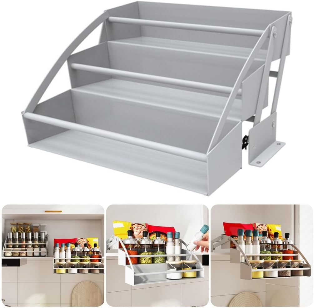 Retractable Pull Down Cabinet Organizer for Spice Bottles & Seasoning Jars Drop Down Spice Rack for Kitchen Cabinets