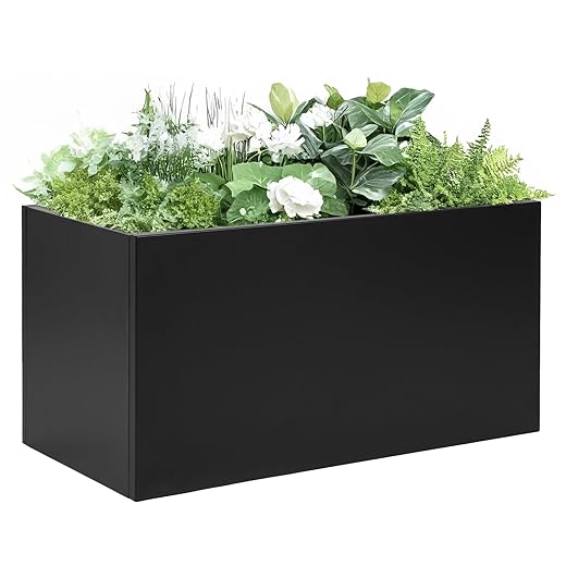 Metal Planter Box 32"x16"x16", Heavy Duty Galvanized Steel Planter Cube, Large Outdoor & Indoor Plant Container, Black Powder Coating Square Garden Box for for Commercial and Residential Use
