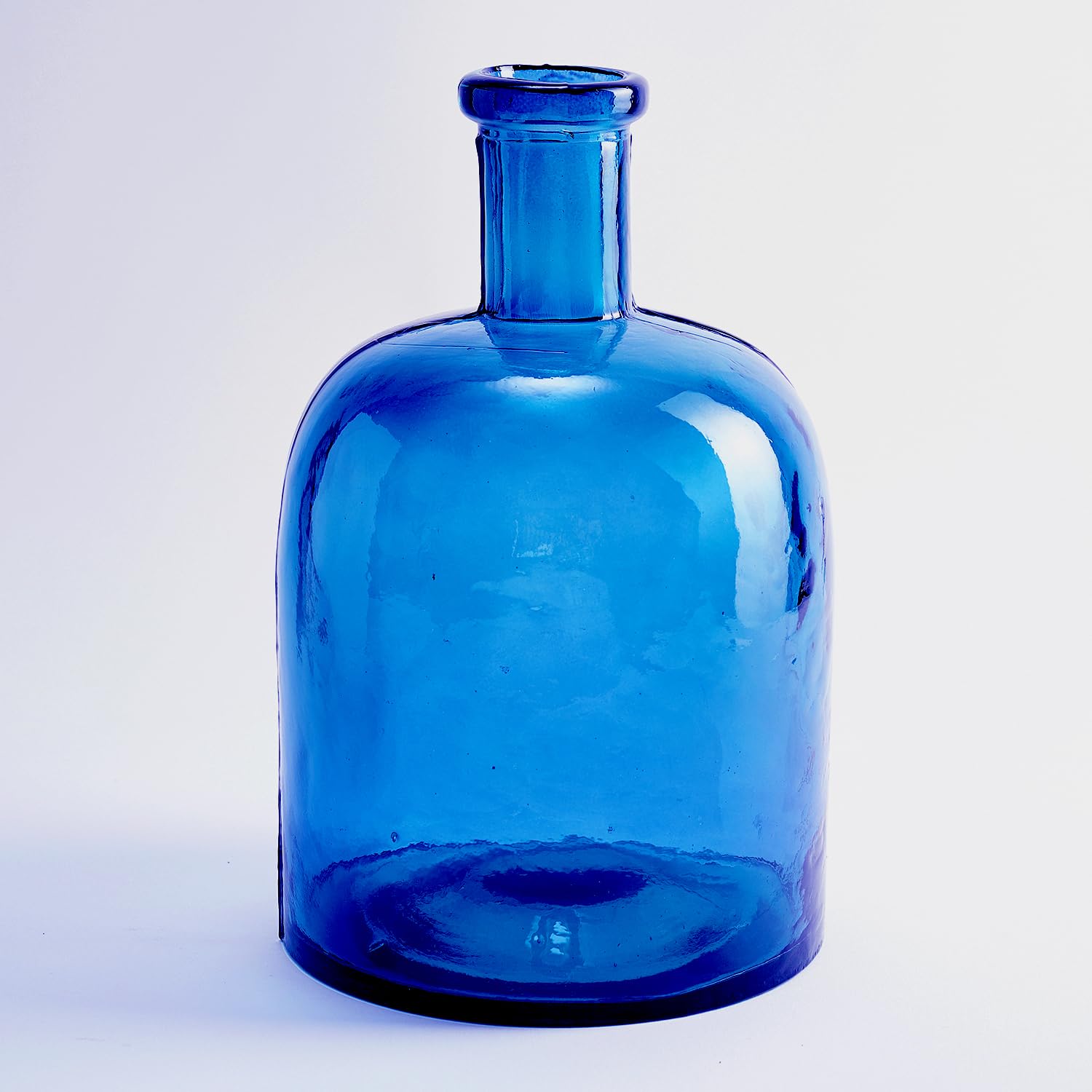 The Glass Company Navy Blue Plain Recycled Glass Wide Bottle Handmade Mediterranean Style Glass Carafe For Home Decor, Vase, Flower Vase (Navy Blue)