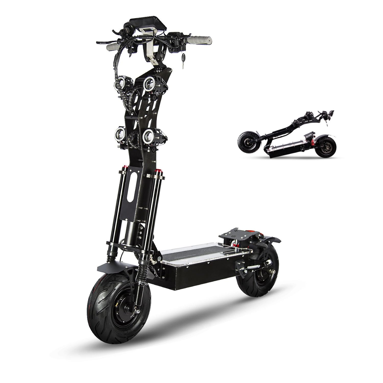 X13 10000W 65MPH Adult Electric Scooter with Seat 75 Miles 72V 40Ah Battery 13 Road Tires Hyper Performance