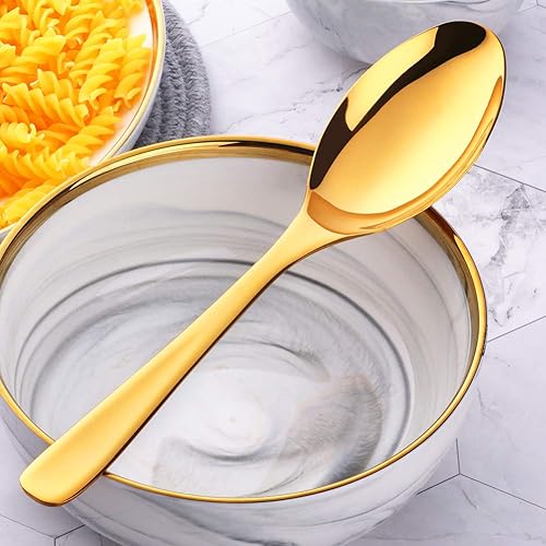 Miniatura 4 de Bisda Juego de 2 cucharas para servir bufé, acero inoxidable de 10 pulgadas, bañadas en oro, utensilios grandes para ensaladas, aptas para