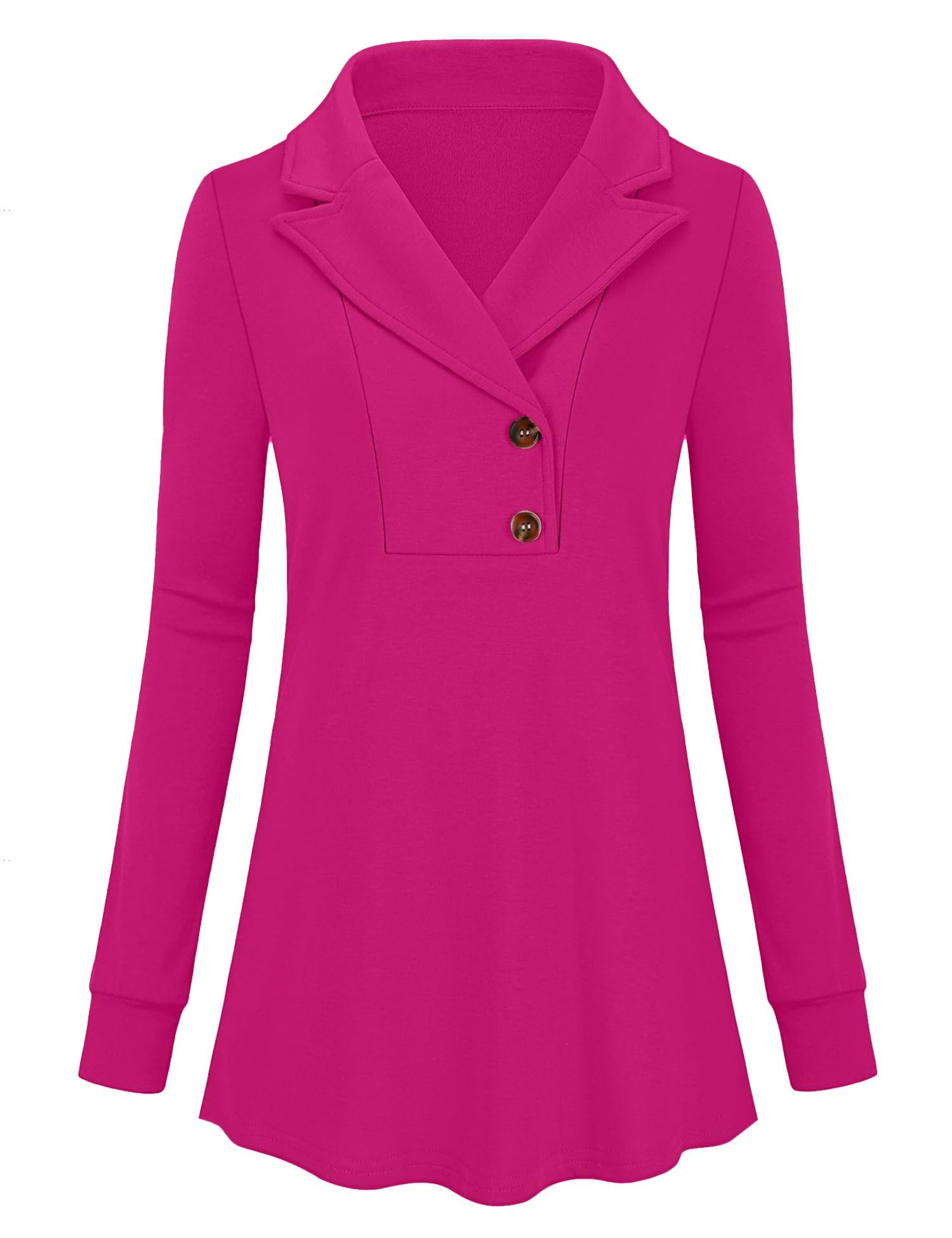 Micoson Tunique à manches longues et col en V pour femme - Col en V - Style décontracté, rose vif, XX-Large