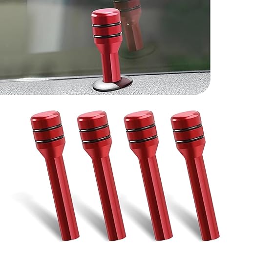 Slykew 4 PCS Car Door Lock Knobs, 0.47" x 1.93" Aluminum Alloy Inner Door Lock Pull Pins, Automotive Inner Door Pull Pins Decor, Suitable for Most Cars SUVs Accessory (Red)