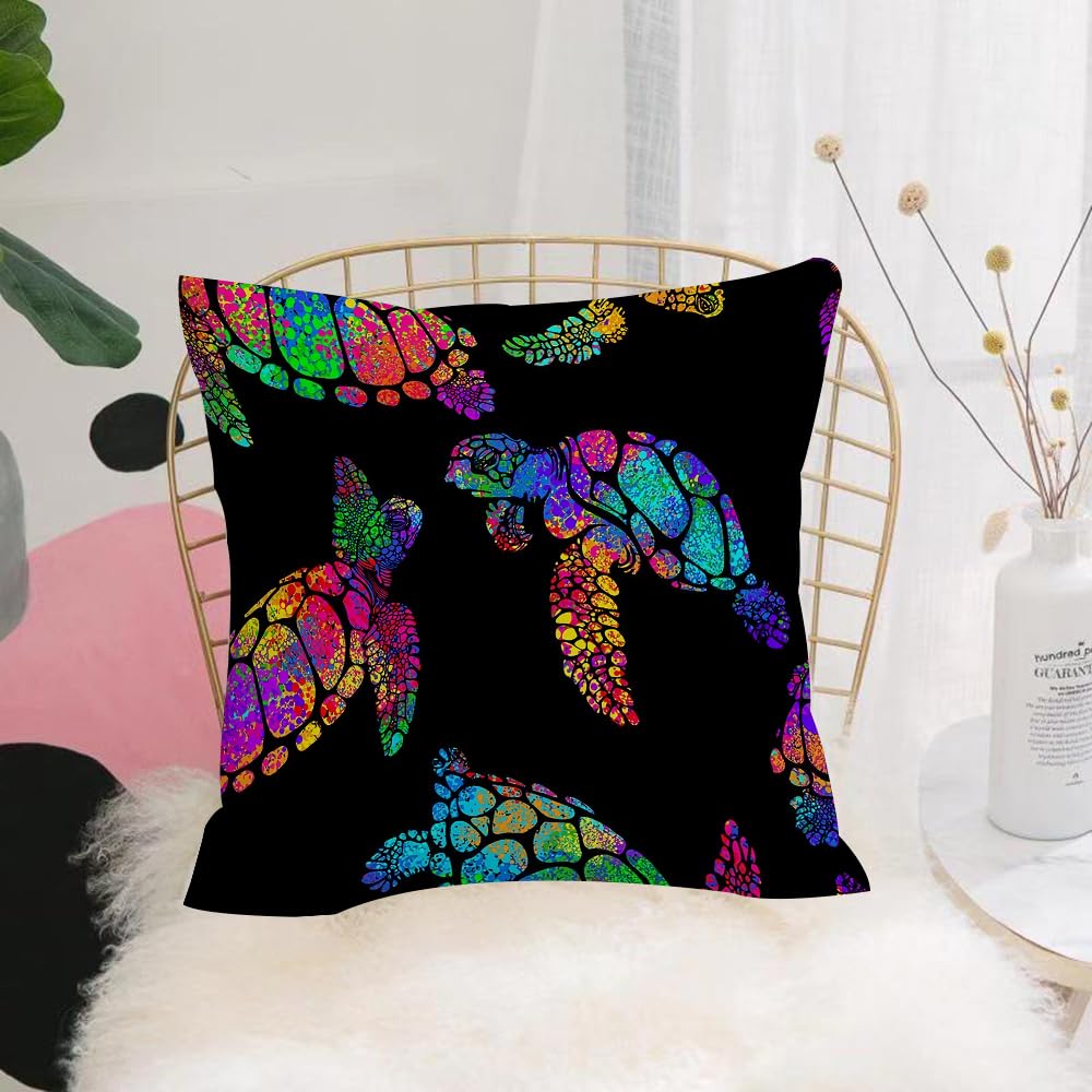 HYOSXW Cushion Cover,Throw Pillow Case Home Decorative for Living Room Bedroom Sofa Chair 16X16 Inch,Neon color splash style turtle decoration,Pillowcase 40X40cm