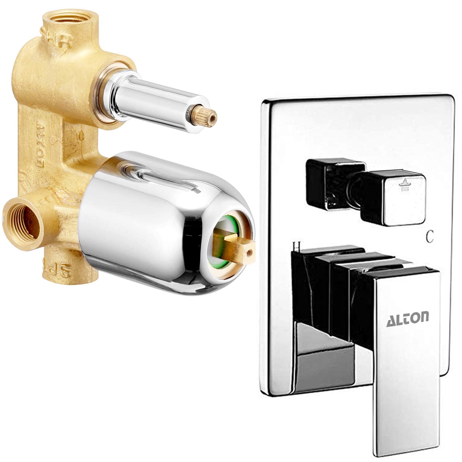 ALTON EDGE, Brass, Concealed Body High Flow Diverter With Exposed Part Kit | Bathroom Shower System | Bathroom Mixer | Silver (B0CV43GWQY) Amazon Price History, Amazon Price Tracker