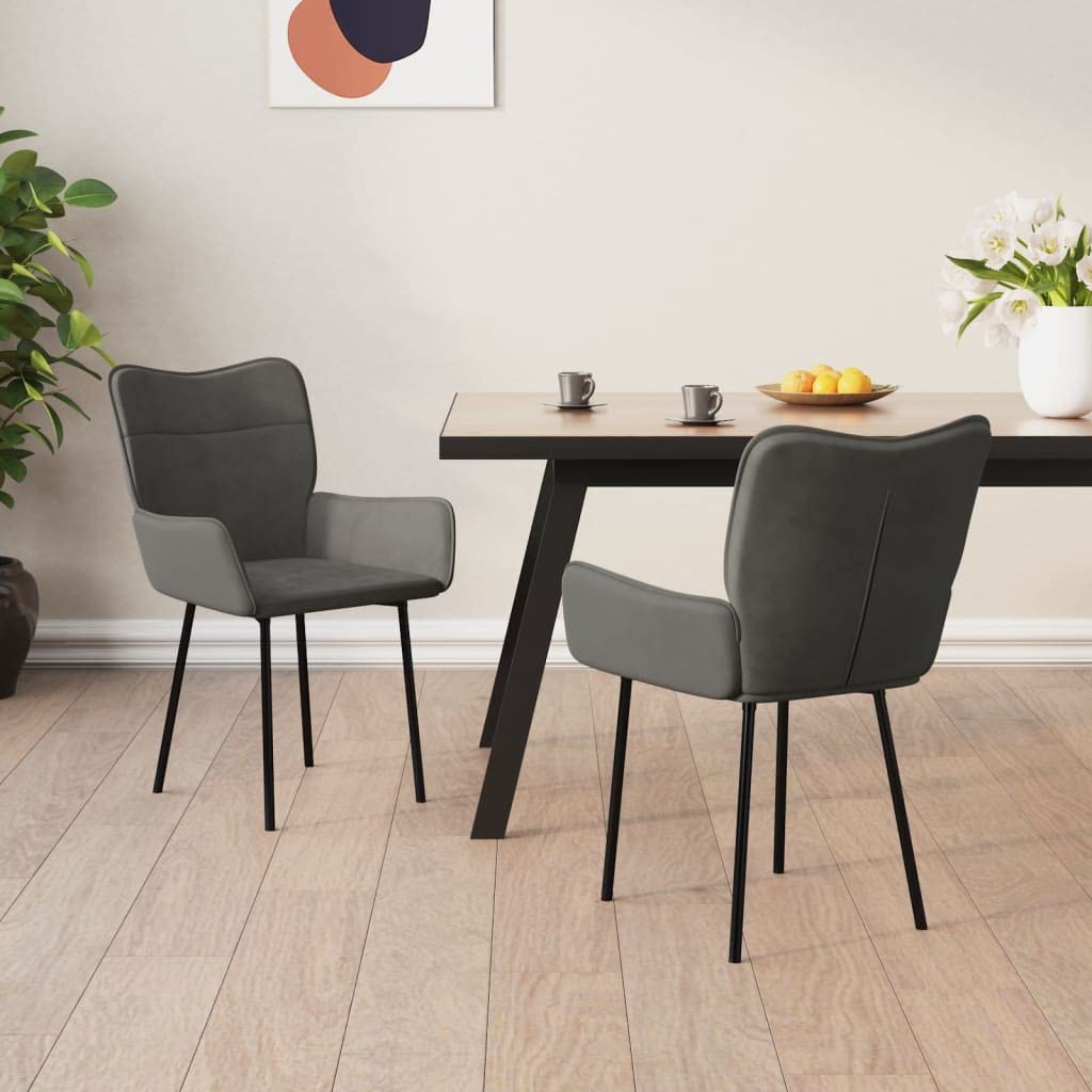 Krzesła do jadalni, 2 szt., ciemnoszare, aksamitne, tapicerowane, z podłokietnikami, ergonomiczny, metalowy stelaż, 55 x 58,5 x 81,5 cm, do kuchni, salonu, jadalni, nowoczesne wzornictwo