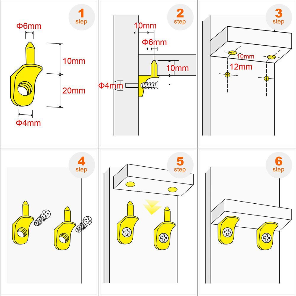 50pcs 6mm Chevilles De Support D'Étagère En Métal Nickelé L