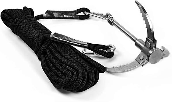 CYFIE Grappling Hook with 10m/33ft 8mm Auxiliary Rope, Stainless Steel Claw Carabiner for Outdoor Activity, Camping, Hiking, Branch Removal, Magnet Fishing Tool