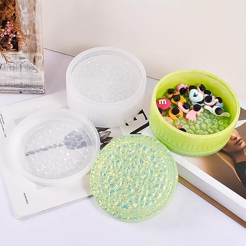 Miniatura 9 de Zayookey Caja de almacenamiento Molde de resina con tapas, moldes de silicona para frascos, caja redonda, moldes de fundición de resina para resina