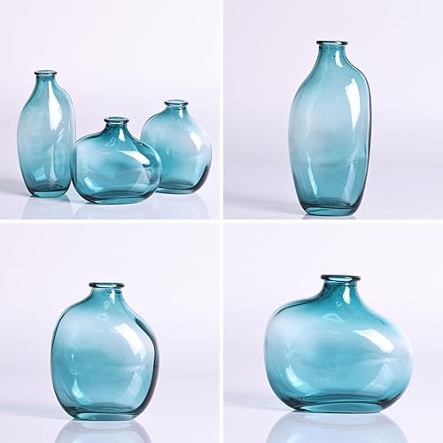 Miniatura 7 de Juego de 3 jarrones de cristal verde, moderno jarrón pequeño decorativo de flores frescas para el hogar, centro de mesa, boda, fiesta, oficina,