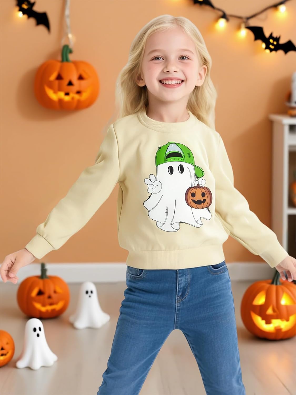 Girl Boy Pumpkin Ghost Pullover Long Sleeve Cute Spooky Tops Halloween Sweatshirt - Image 5