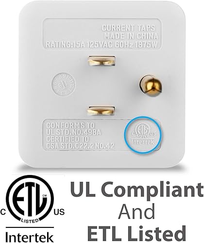 Miniatura 5 de Fosmon - Extensor de 3 tomas, adaptador de toma de corriente de 90 grados, adaptador de enchufe de alimentación de ángulo recto de 3 clavijas, cubo