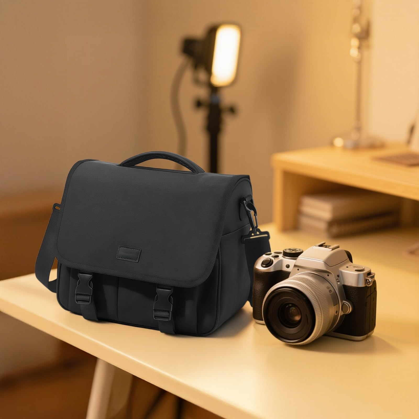 Grande borsa per fotocamera DSLR, in tessuto Oxford, con tracolla regolabile, scomparti multipli per obiettivi di fotocamera, adatta per Fuji X, EM e altro