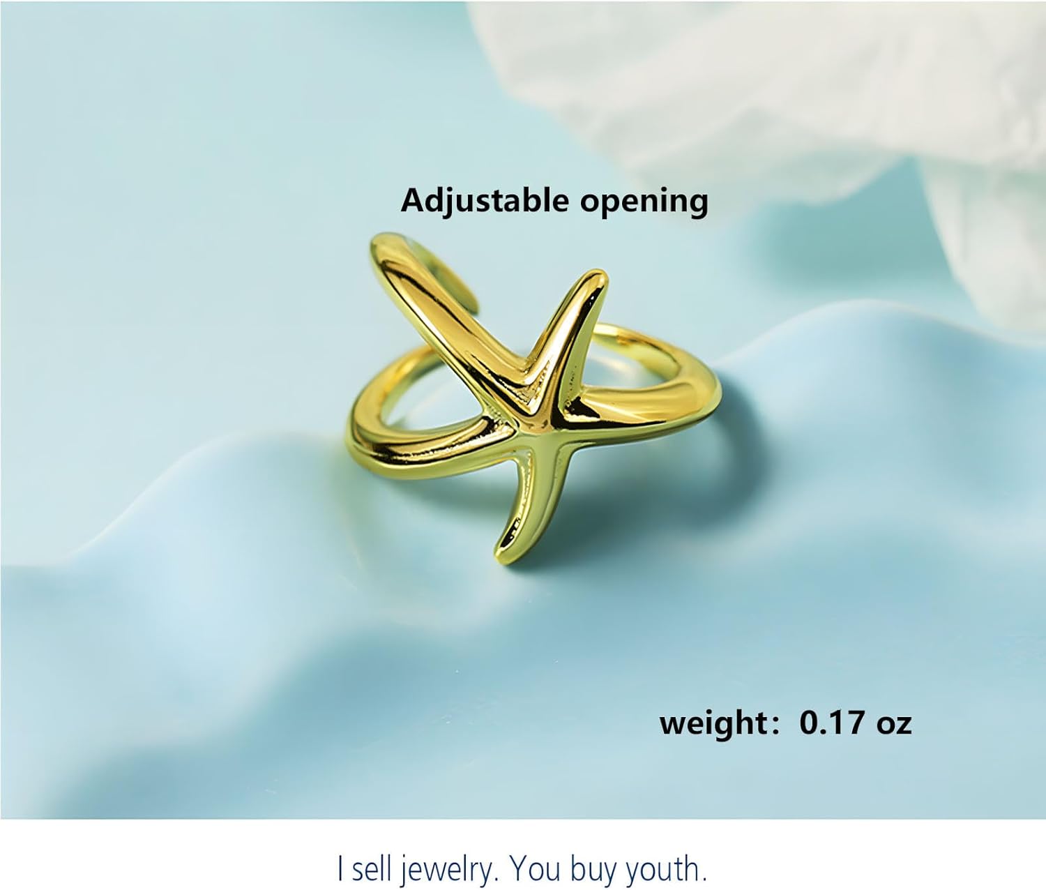 Gold Starfish Ring for Women - Opening Adjustable Silver Ring, Irregular Summer Beach Jewelry - Image 5