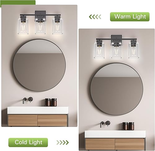 Miniatura 4 de Espird Lámpara de Tocador de Baño Negro Mate, Accesorios de Iluminación de Tocador de 3 Luces Sobre Espejo, Diseño Cuadrado y Certificación UL,