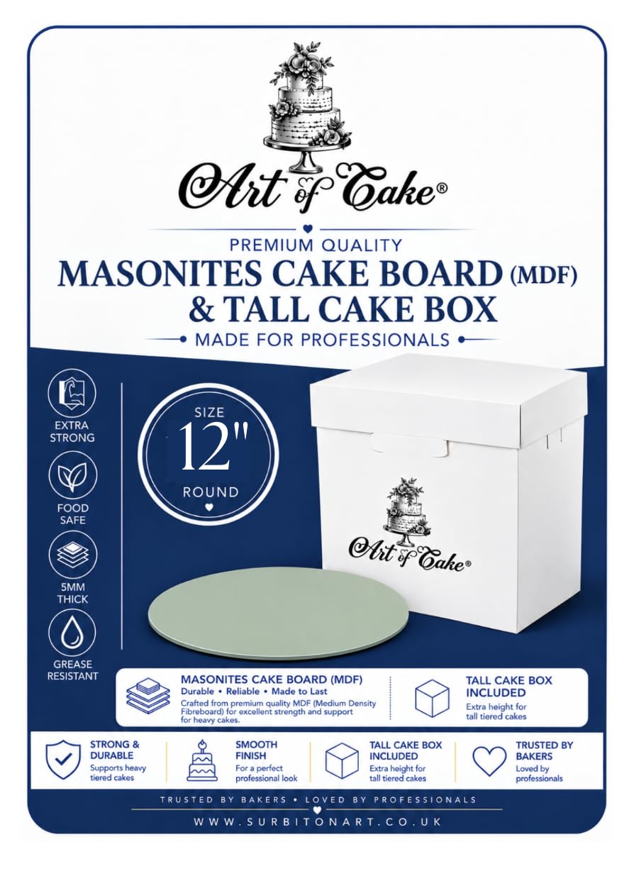 Art of cake® Masonite Cake Board (5mm Thick) & Tall Box (Sage, 12")-For Tiered Decorated Birthday Wedding Engagement Graduation and All Celebration Cakes