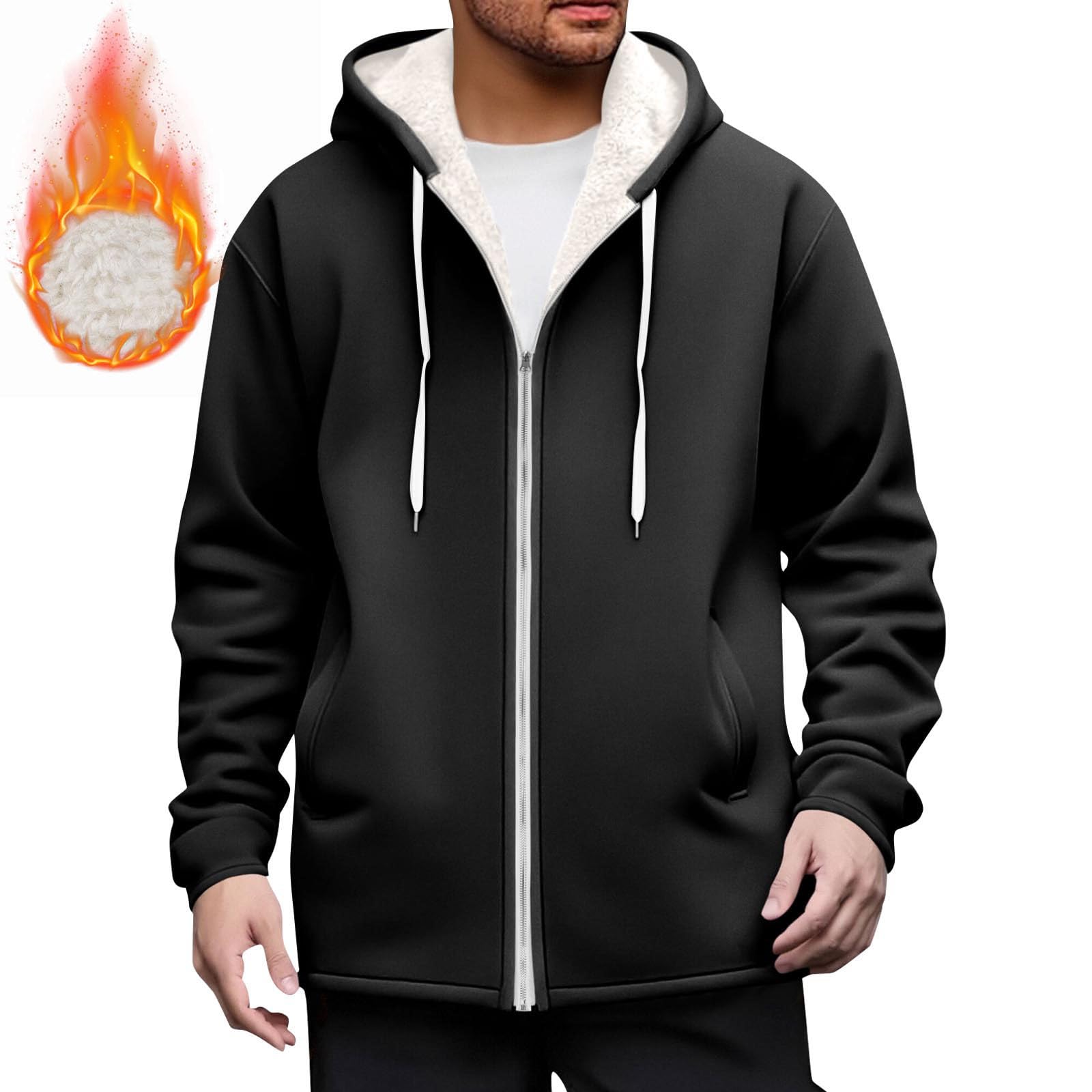 Sudadera Cremallera Hombre,Chaqueta de Hombre Invierno de Forro Polar con Capucha Sudaderas Deportiva Entretiempo Jersey Manga Larga Color Sólido Básica Casual Ropa de Trabajo Hoodie Sweatshirt
