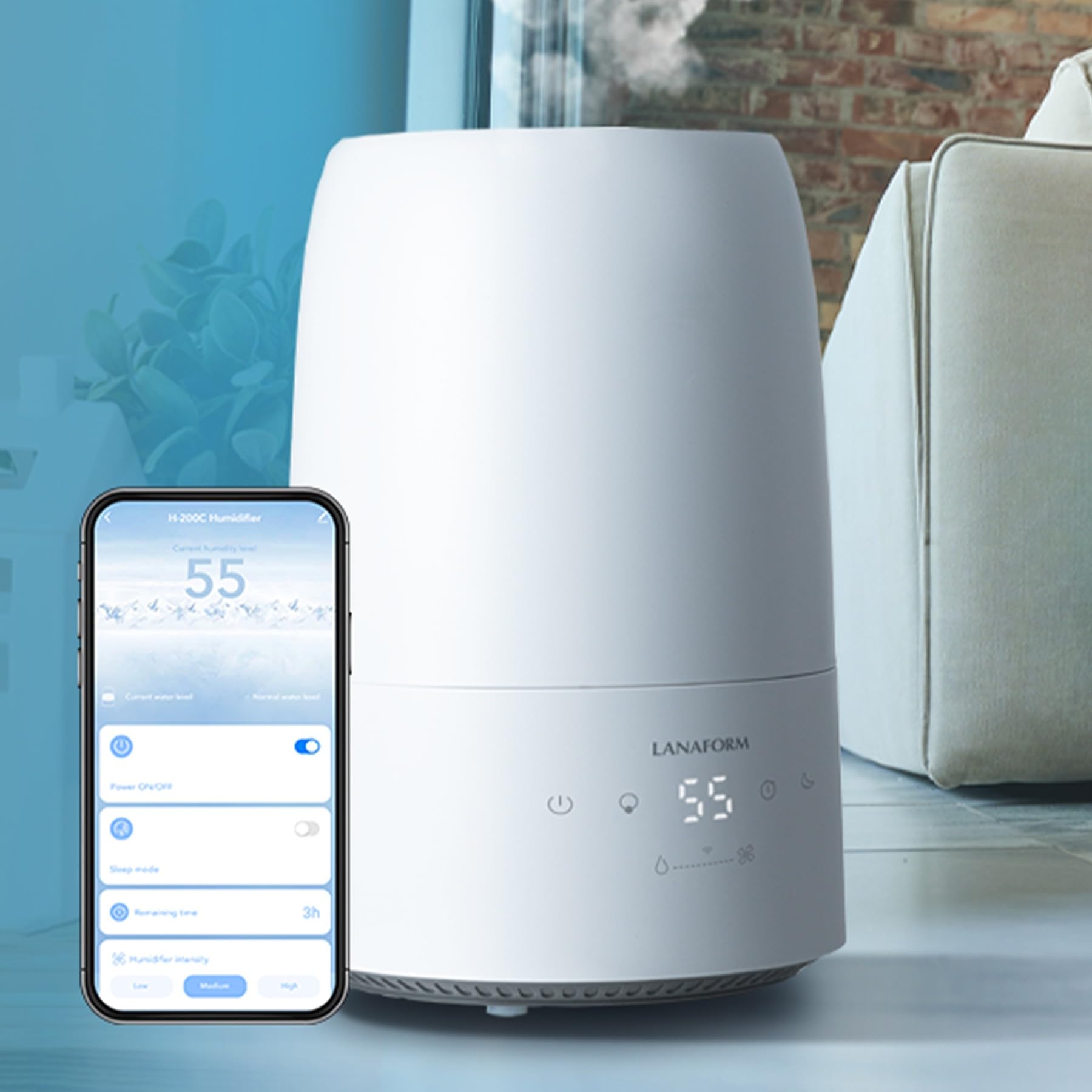 H-200C - Umidificatore D'aria - Umidificatore D'aria Connesso - Riempimento Dall'alto. Diverse Modalità. 3 Intensità - Silenzioso - 2L