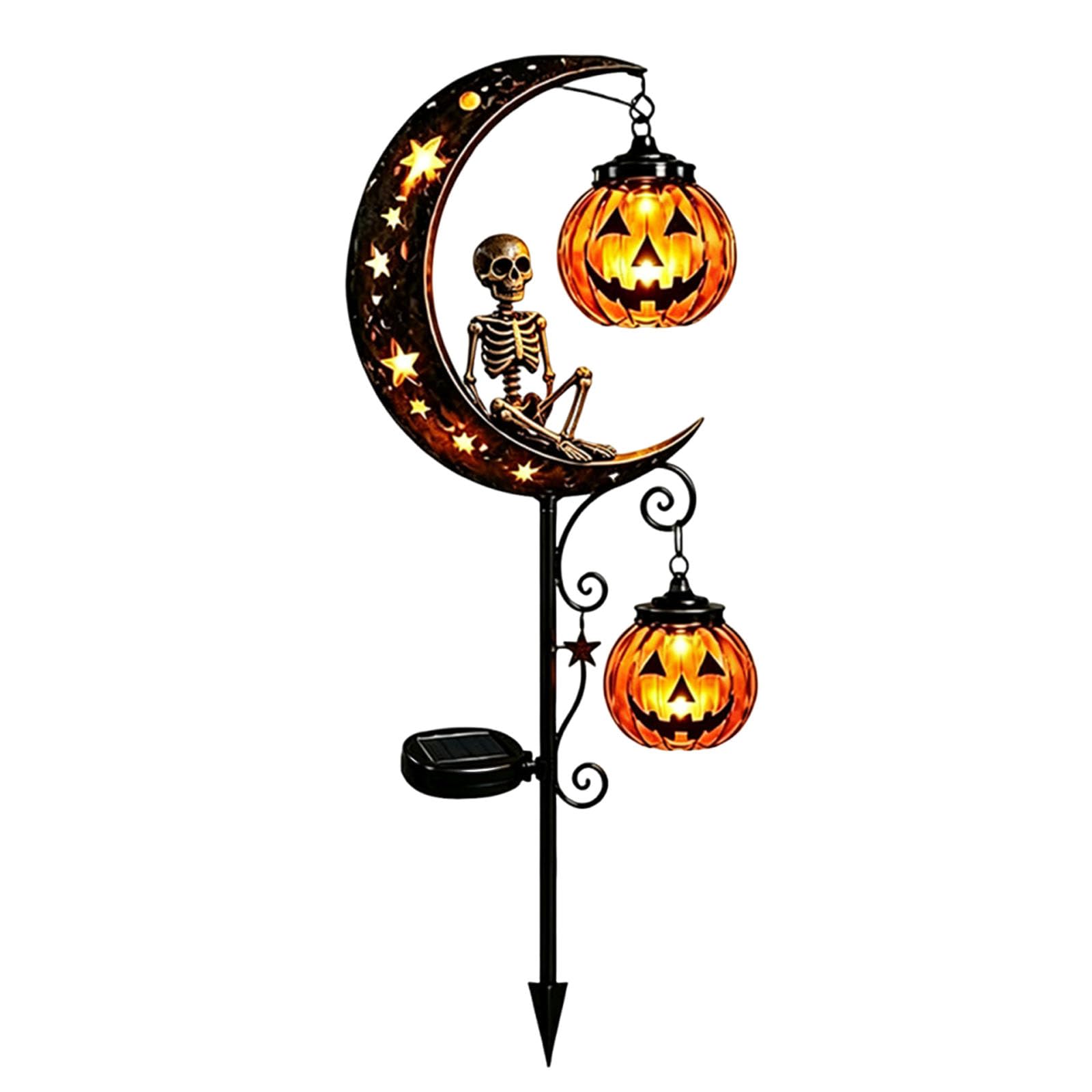 Halloween Solar Stake Lamp, Black Cat Crescent Moon Pumpkin Light