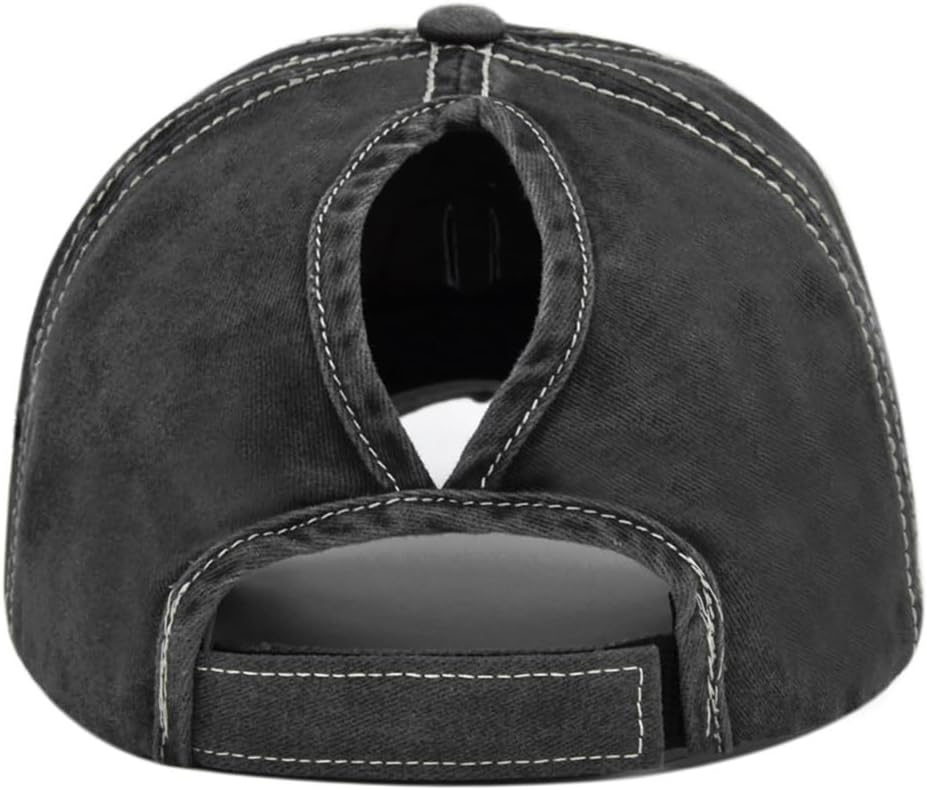 Ponytail Baseball Cap for Women High Messy Bun Caps Washed Cotton Hats - Image 5