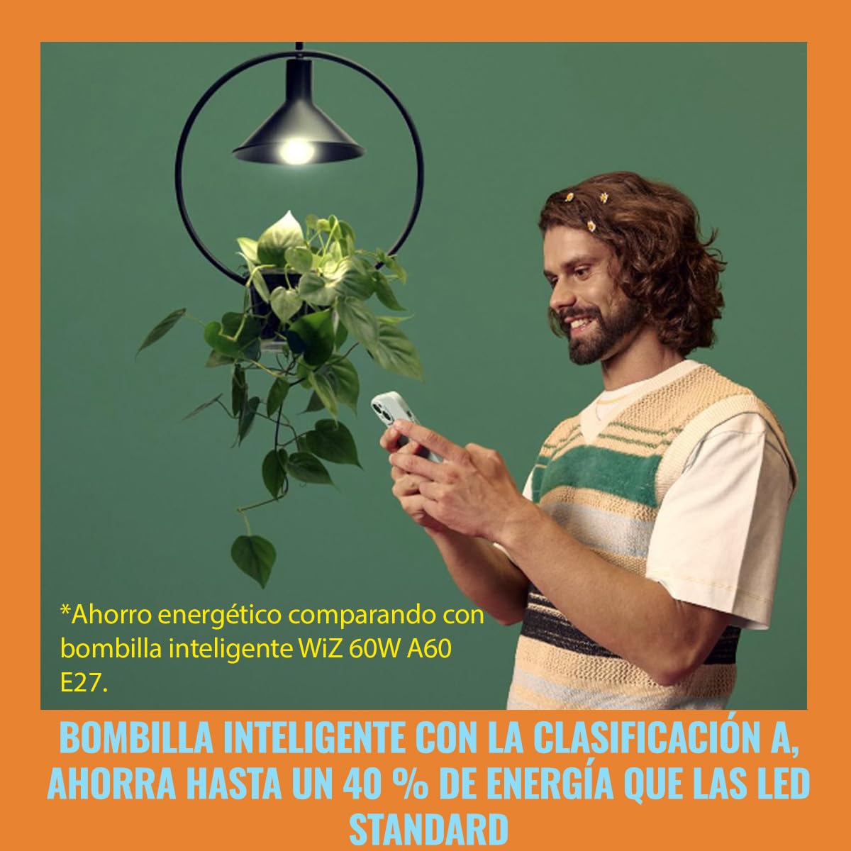 WiZ - Bombilla LED inteligente, E27, clase A (ahorro de energía), conécta via Wi-Fi, tecnologia SpaceSense y Matter, compatible con Alexa
