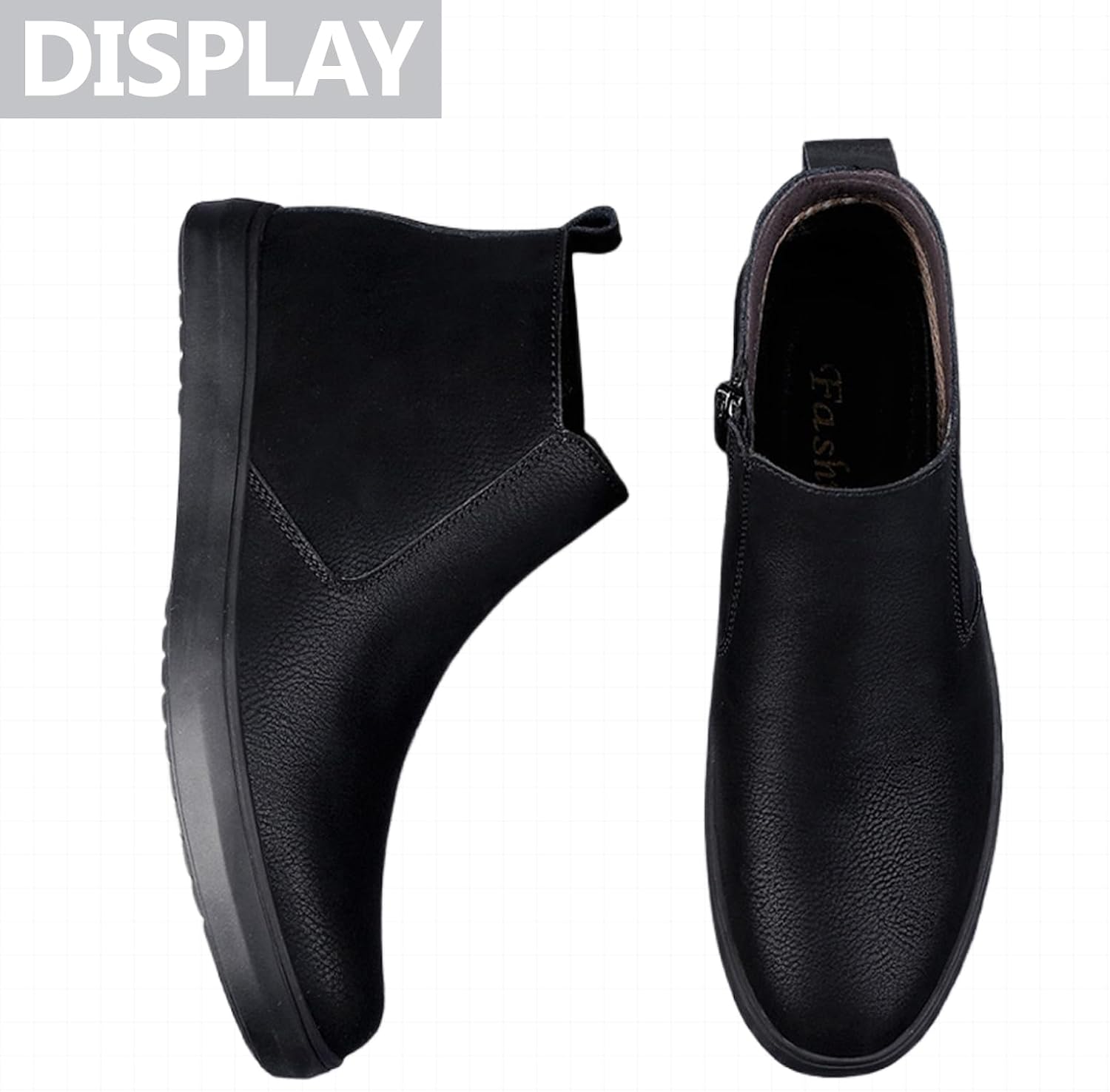 Mens Genuine Leather Wedge Chelsea Boots Comfortable Slip On Round Toe Plush Chukka Ankle Boots For Daily Work Winter Casual Office Business