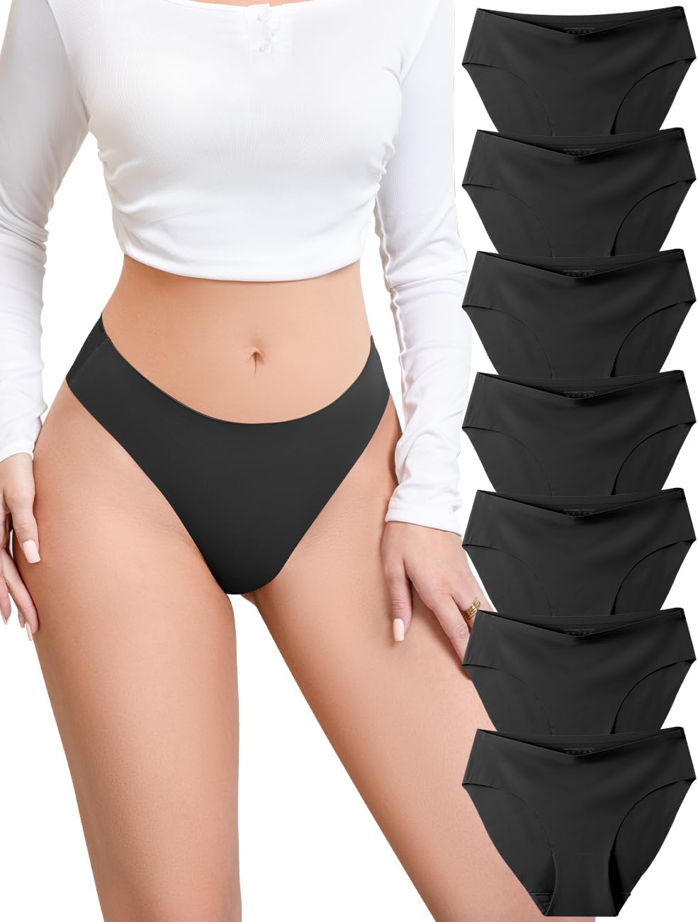 Seamless Briefs Underwear for Women Hipster No Show Panties Soft Stretch Bikini Invisible Breathable Sewn Crotch