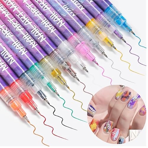 12 Colors Nail Art Pens Set, Nail Art Markers Polish Pen for 3D Nail Art, Drawing Painting Liner Brush for DIY Nail Art Beauty Adorn Manicure Tools (1 box of 12 colors) - Thumbnail 2