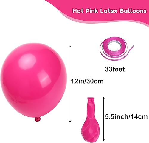 Miniatura 2 de RUBFAC Globos de color rosa intenso, 50 globos magenta de 12 pulgadas y cinta, globos de látex grueso rosa oscuro para el día de San Valentín,