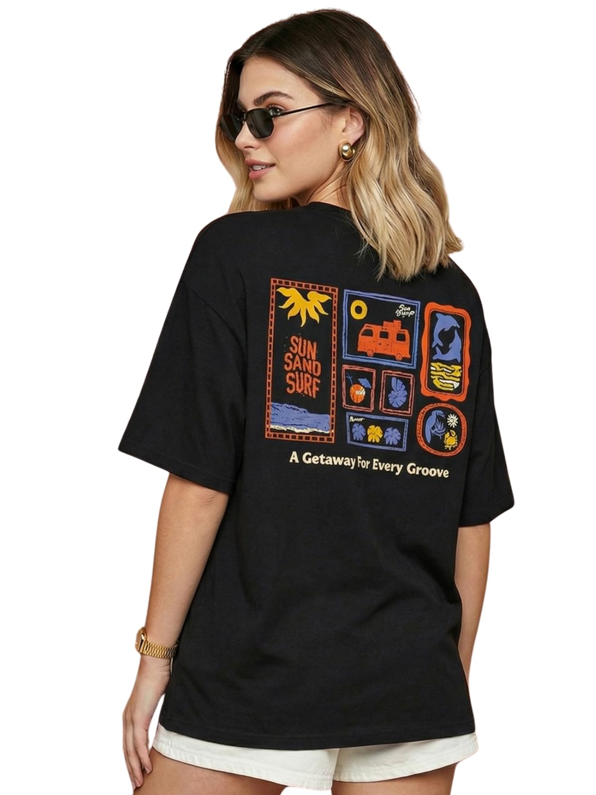 juneberry Pure Cotton Oversized Drop Shoulder T-Shirt for Women | Front & Back Print, Half Sleeve, Baggy Fit, Round Neck | Sizes S–XXL-picture-16