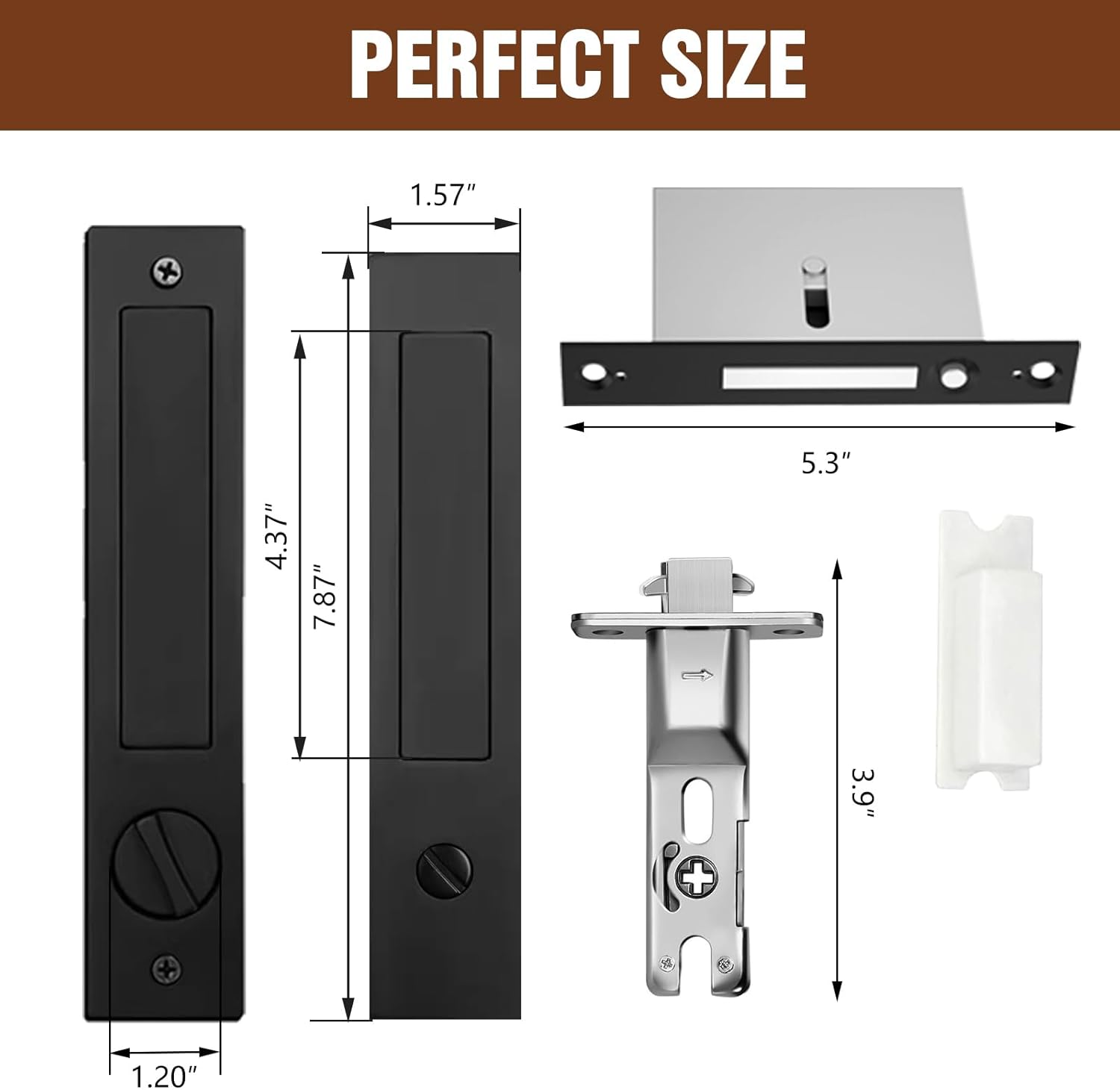 Pocket Door Locks, Edge pulls, Hidden Handles, Pocket Door Hardware, Sliding Door Locks, Sliding Door Hardware, for Doors 1 5/12" to 2 2/8" Thick (Black, Privacy Type)