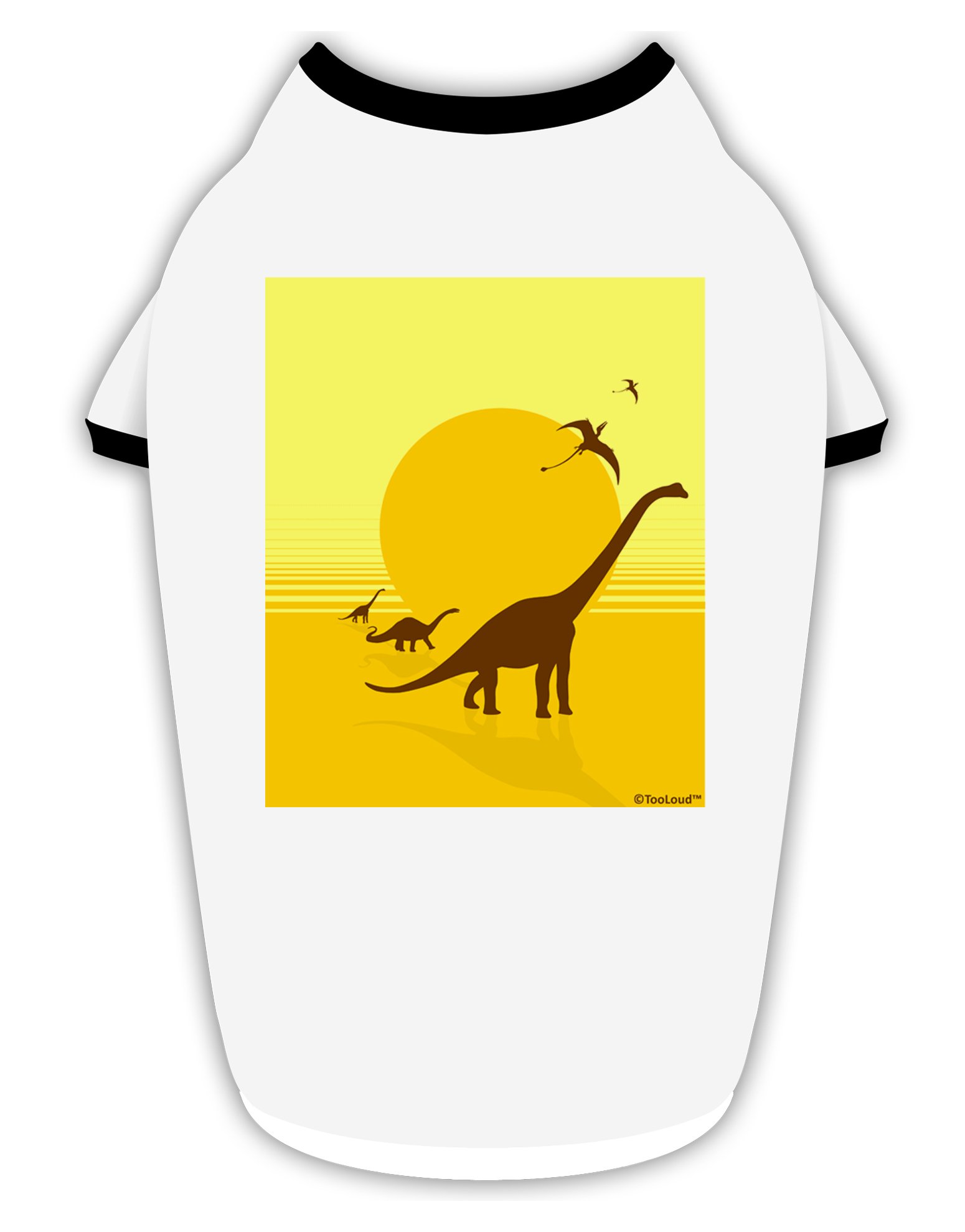 TOOLOUD Brontosaurus and Pterodactyl Silhouettes with Sun Cotton Dog Shirt White with Black Large