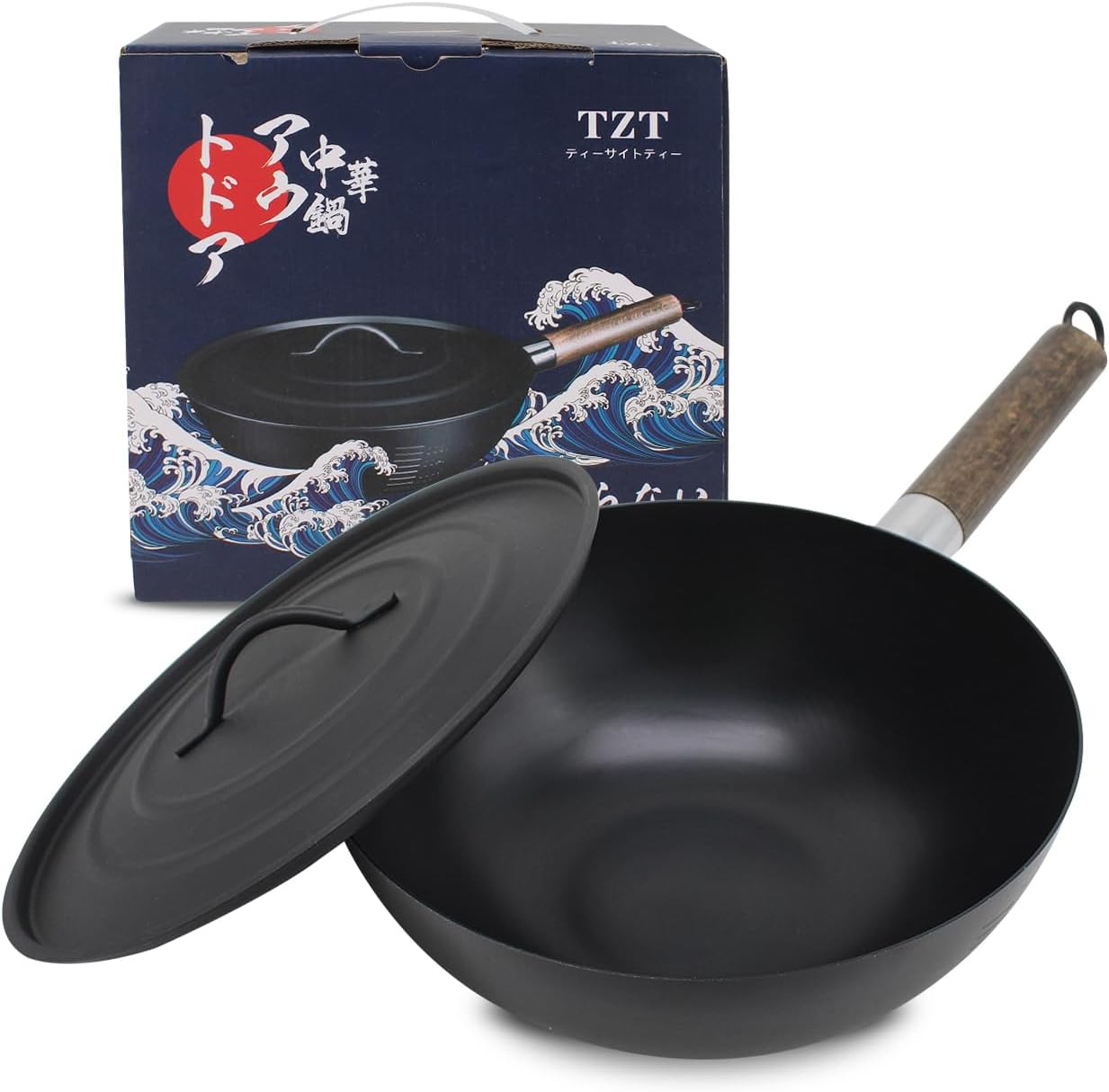 Non-Stick Cast Iron Wok Small Wok Pan with Iron Lid Wodden Handle Suitable for All Stoves, 9" Mini Wok
