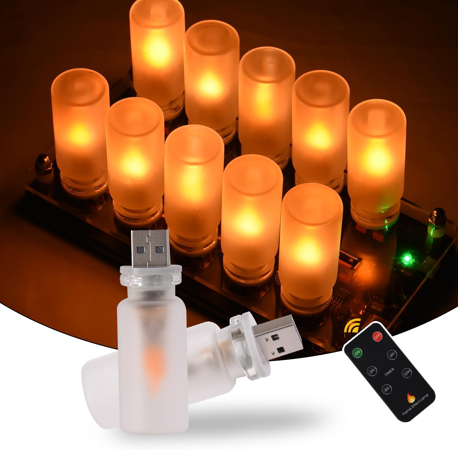 Portable USB Night Light Bulb,Flame Effect Lamp with Remote Control and Timer,Car Interior Ambient Lights,Mini USB Retro Glass Bottle Lamp Decorations for Vehicle,Bedroom,Hallway,Camping,2-pack
