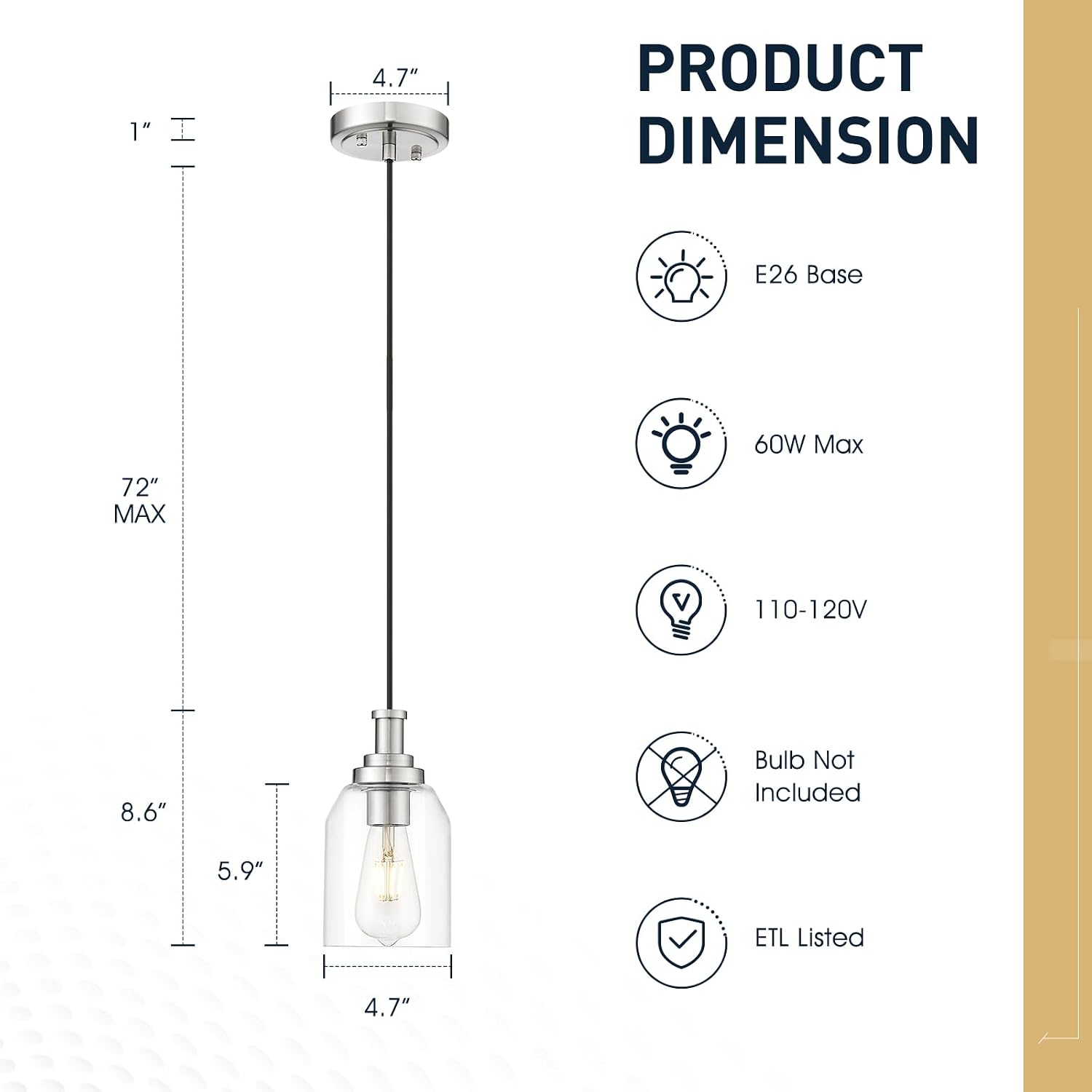 zeyu Modern Pendant Light 2 Pack, Hanging Ceiling Light Fixture for Dining Room Bedroom, Brushed Nickel Pendant Lighting with Clear Glass Shade, ZG33M1L-2 BN