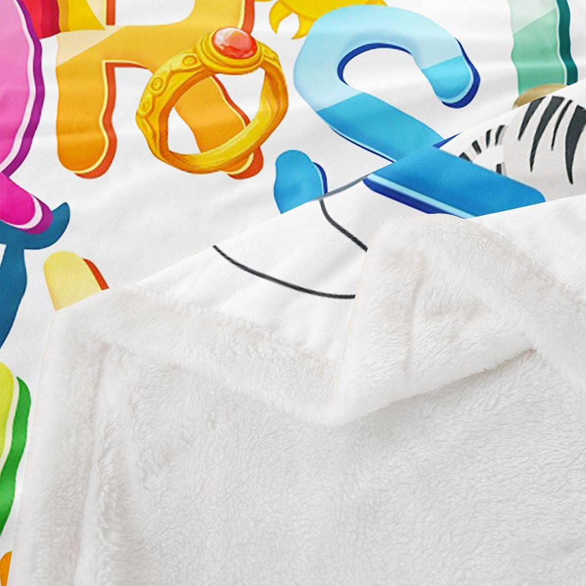 Alphabet for Kids Bed Blanket Cartoon English Alphabet Throw Blanket 60"x80" Learning Alphabet Fleece Blanket with Pictures for Boys Girls,Bird Fish Fuzzy Blanket 26 Letters Theme Crib Stroller Decor