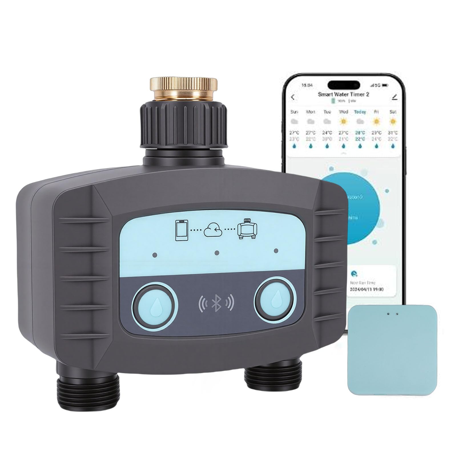 Cosiki Zestaw Zraszaczy Smart WiFi z Dwukanałowym Sterownikiem, Zdalnie Sterowanym Systemem Nawadniania Trawnika dla Willi, dokładną regulacją Przepływu, transmisją bezprzewodową 433 MHz, 500-1700 L/h