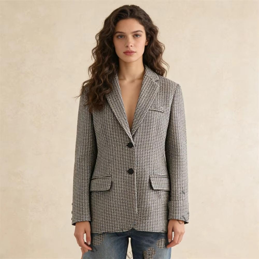 GUOYUXIAO Giacca Donna Vintage a Quadri, Giacca Casual Business da Ufficio per Giornate Professionali