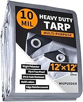 Vista 23 de Lonas resistentes impermeables de 8 x 10 pies, lonas de polietileno de 16 mil con ojales, resistentes a los rayos UV, lona multiusos marrón