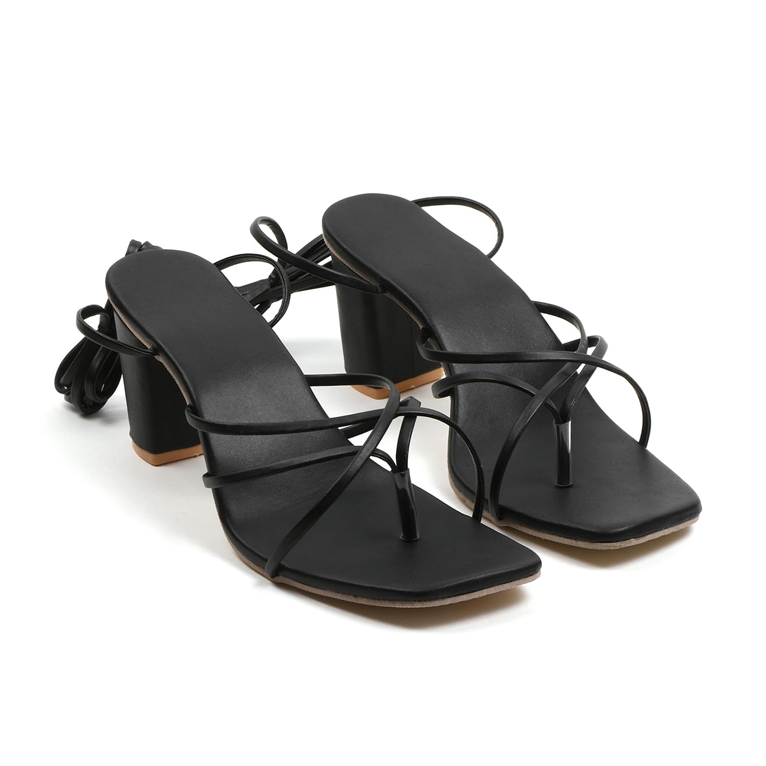KM FASHION Women Heeled Sandals Tie Up Ankle Wrap Stiletto Heels Square Open Toe Strappy Straps Party Shoes(black-37) (B0CQXFPHQ4) Amazon Price History, Amazon Price Tracker