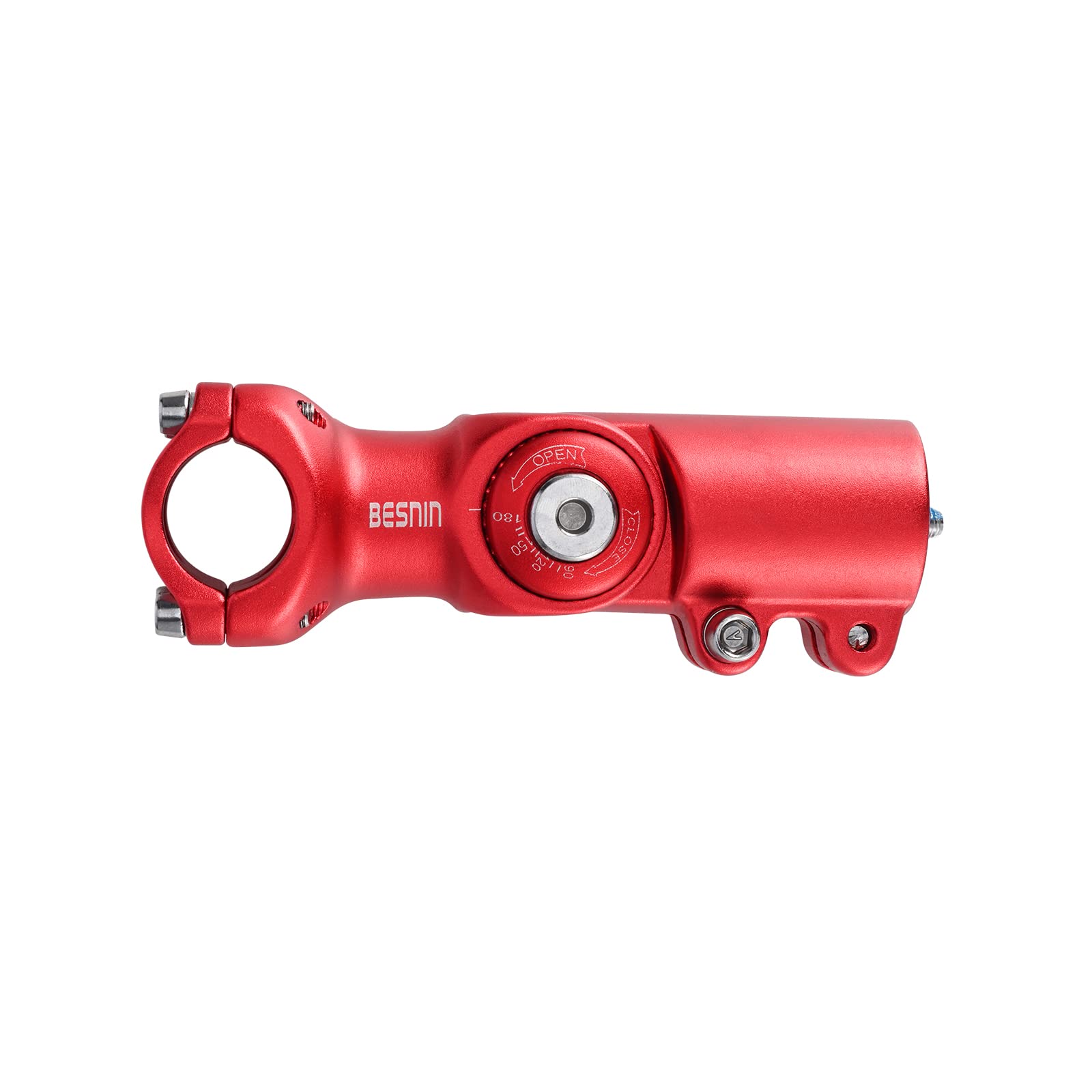 BESNIN Potence de vélo réglable de 90 à 180 degrés, 31,8 ou 25,4 x 60/93/100 mm, rouge, tige de guidon pour vélo, vélo de route, VTT, BMX (25,4 x 60)