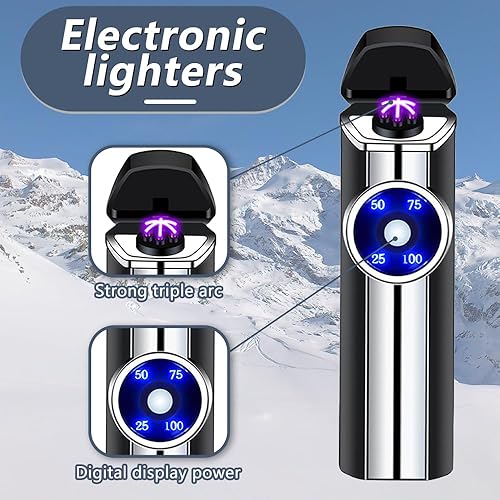 Miniatura 2 de Encendedor de arco eléctrico Encendido fuerte fuego USB recargable Triple arco Plasma Encendedor digital de potencia a prueba de viento Encendedor