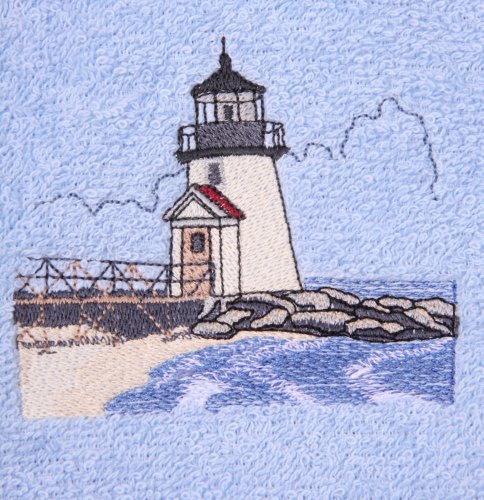 Big Black Horse LLC Bath Towel Set with Embroidered Brant Point Lighthouse