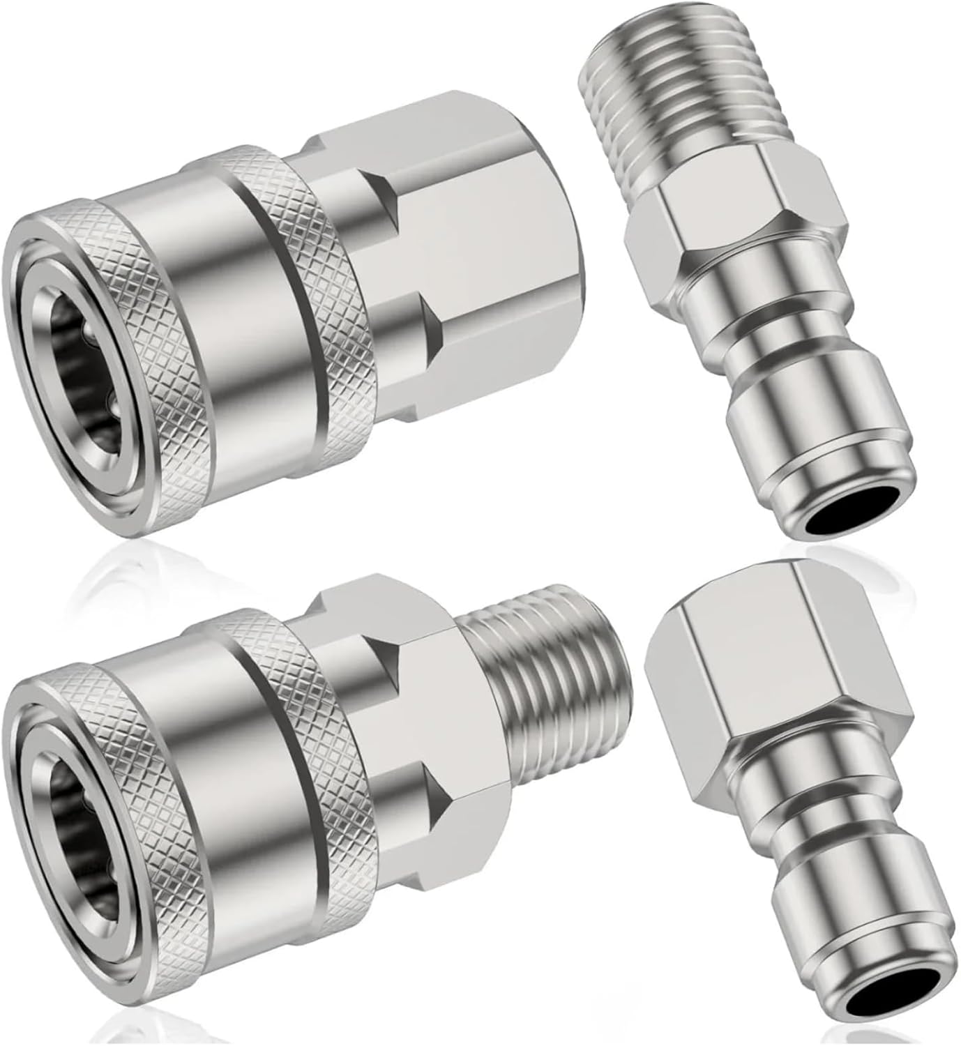 2 Sets NPT 1/4" Pressure Washer Coupler, Quick Connect Plug Pressure Washer Adapter, Stainless Steel Male and Female Pressure Washer Fittings, Pressure Washer Adapter Set (1/4 inch)