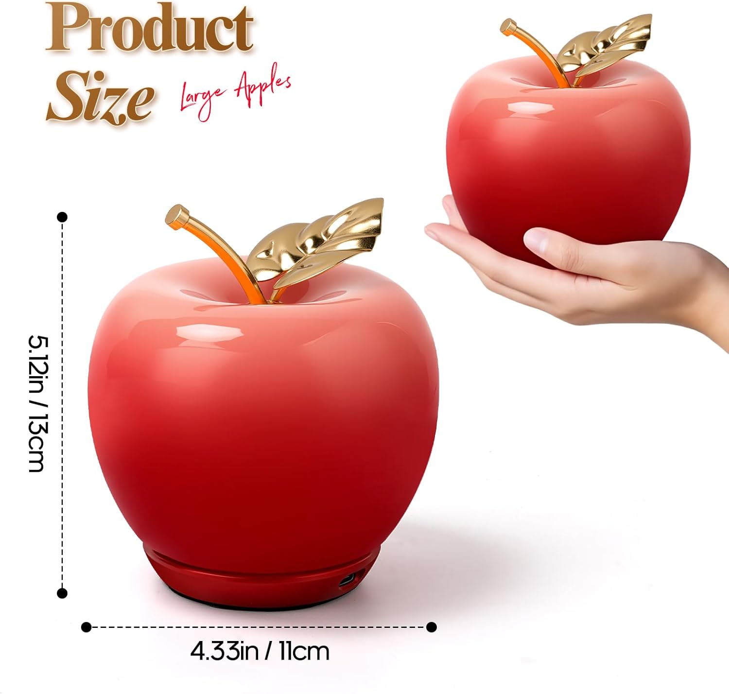 Glass Apple Night Light,Touch Control Bedside Lamp with 3 Color & Dimmer,USB Rechargeable Cordless Lamp for Bedroom,Thoughtful Gift for Women Mom Wife Teacher for Mother’s Day Birthday Anniversary