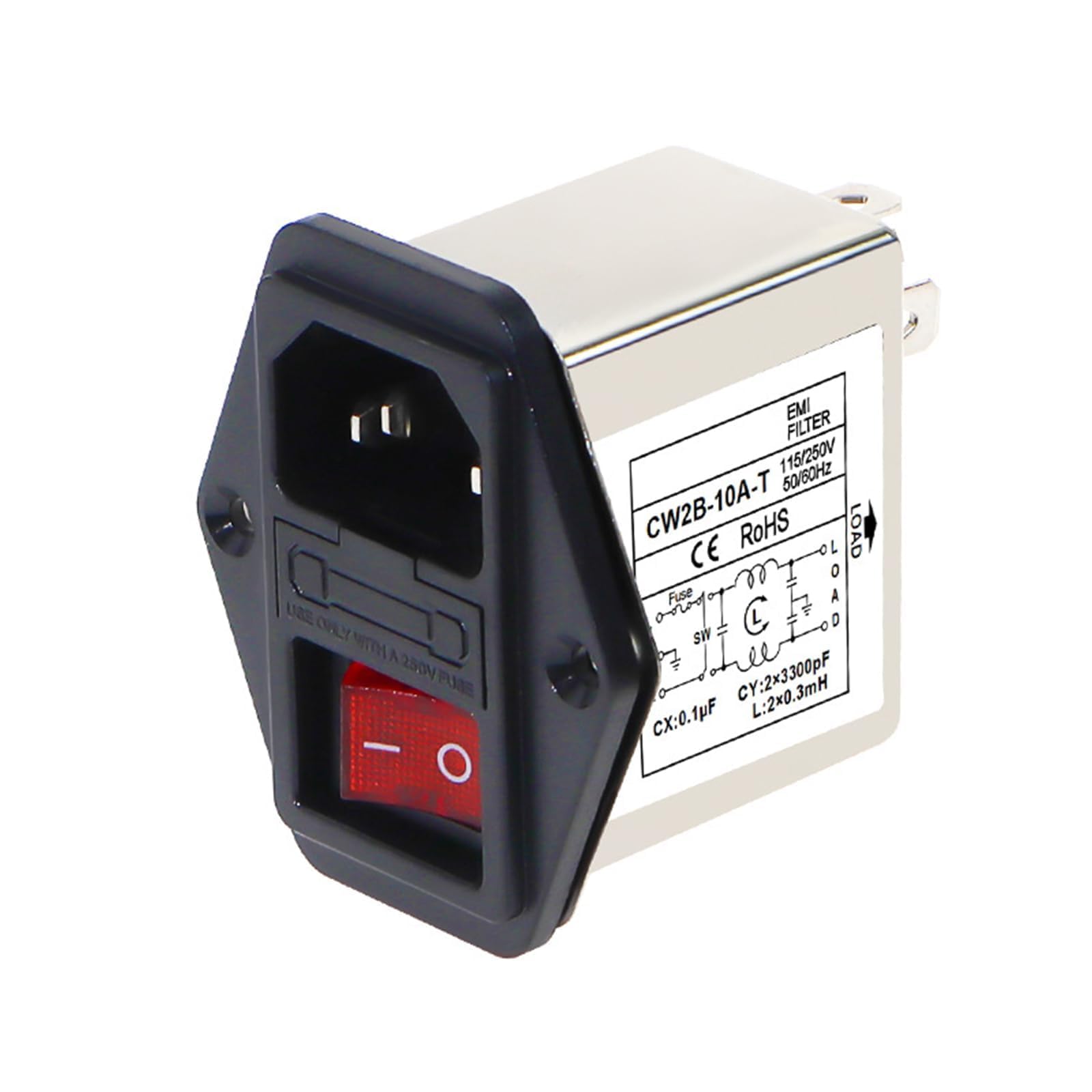 IEC Socket Power Filter CW2B-T CW2C-T 3A 6A 10A Filtre électromagnétique EMI avec interrupteur de sécurité pour équipement industriel (CW2B-10A-T)
