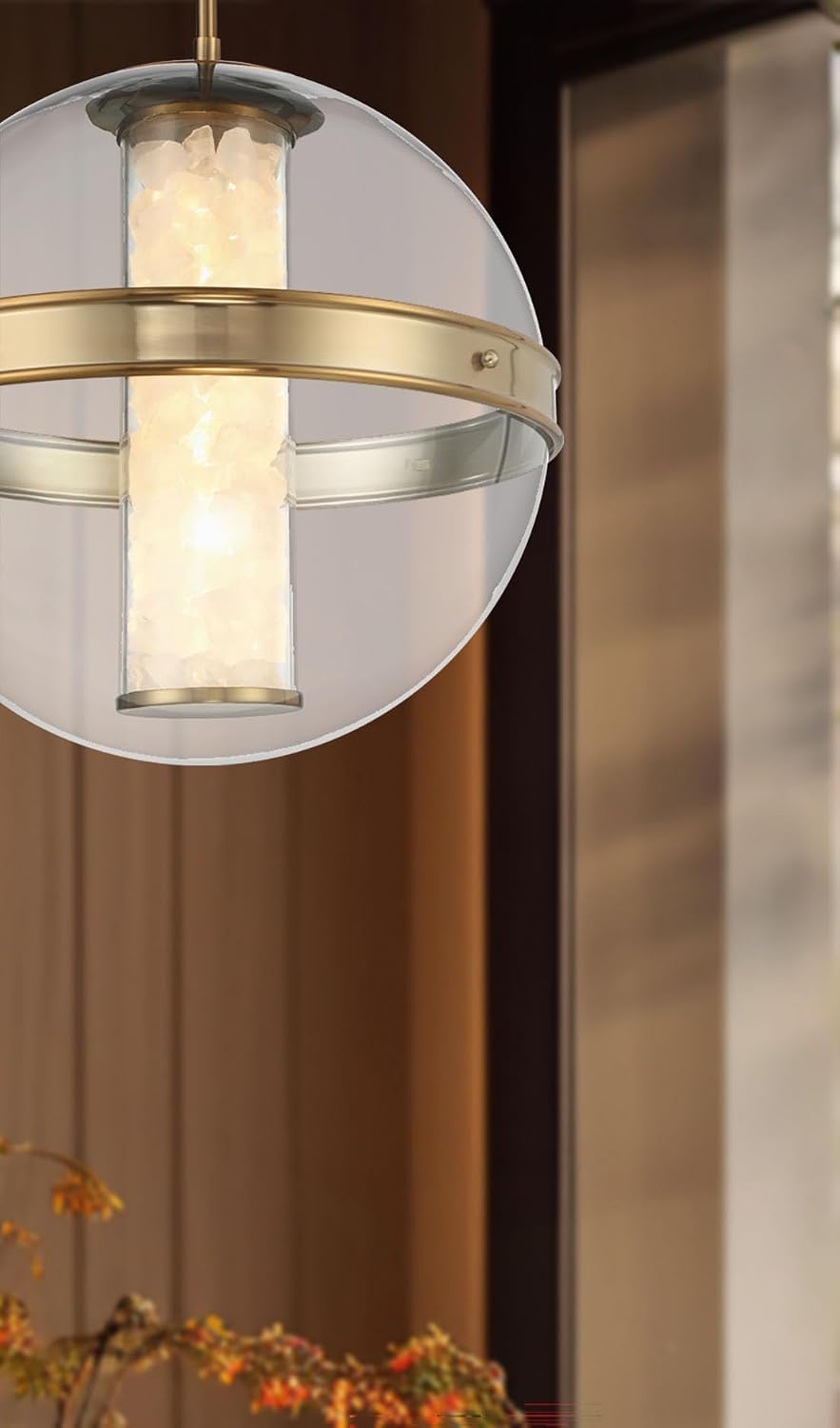 Minka Lavery 3885-776-L Divinely Clear Glass Acrylic/Quartz Crystalline LED Orb Pendant Ceiling Light, 1-Light 33 Watt, 19" H x 17" W, Celeste Brass